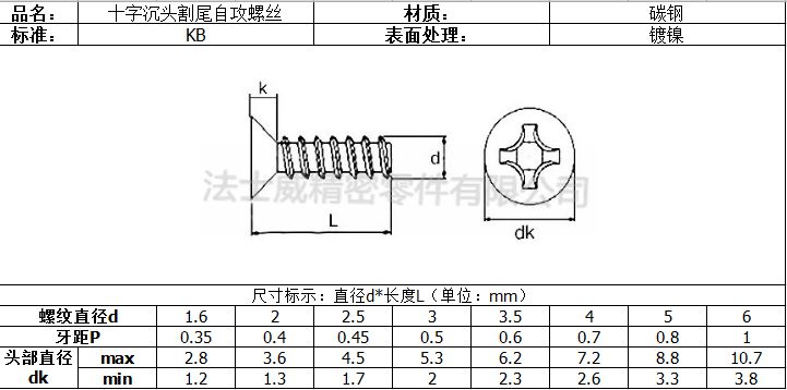法士威碳鋼十字槽沉頭割尾自攻螺絲7_規格 法士威碳鋼十字槽沉頭割尾自攻螺絲7_規格