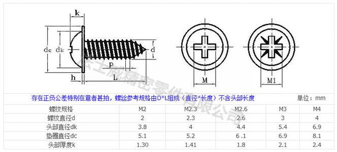 法士威碳鋼十字槽盤頭圓頭帶介自攻螺釘-規格 法士威碳鋼十字槽盤頭圓頭帶介自攻螺釘-規格