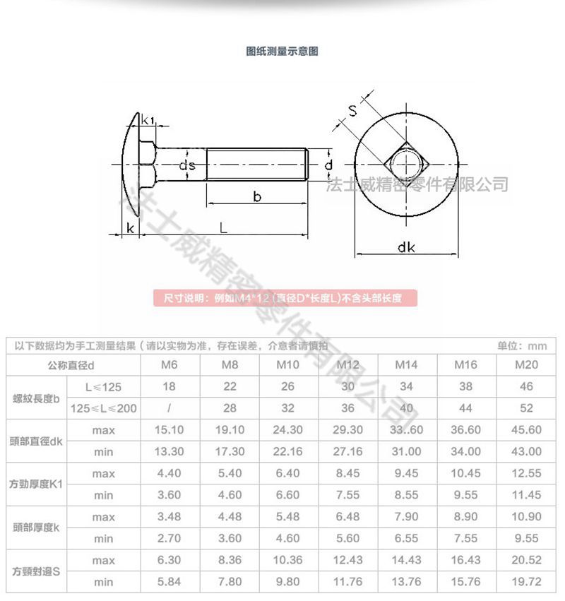 DIN603大頭方頸螺栓_規格 DIN603大頭方頸螺栓_規格